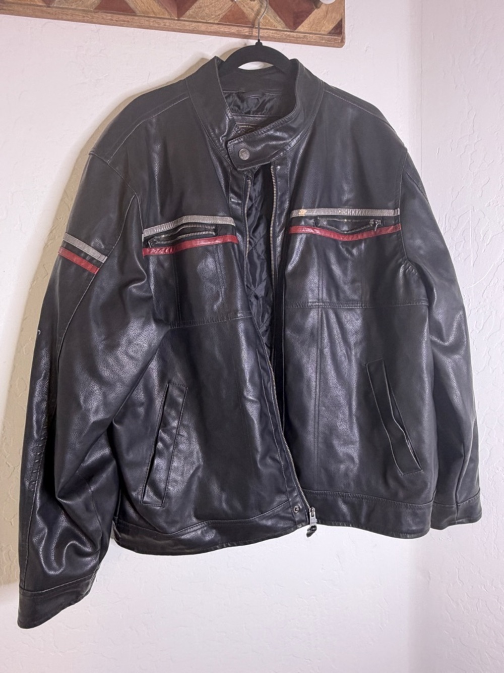 Vintage Arizona Men's Faux Black Leather Jacket - Classic Biker Style XL